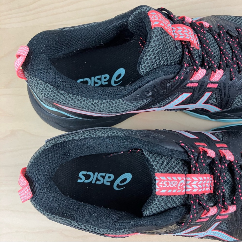 ASICS Women's Black with Coral & Mint Trail Running Shoes - Picture 9 of 10